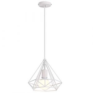 iDEGU Suspension Luminaire Vintage Lustre en Forme de Diamant en Métal Plafonnier Lampe Suspension pour Chambre Salon Restaurant - Diamètre 25cm (Blanc) (IDEGU, neuf)