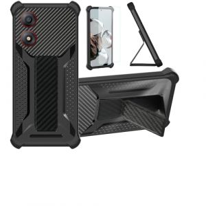 bojioderf Coque pour Zte Blade A34 Coque &Eacute;tui Case Cover Hybride [avec Protection d'&eacute;cran en Verre tremp&eacute;] [support magn&eacute;tique Pliable] [givr&eacute; r&eacute;sistant aux Empreintes digitales] Noir (Oujietong, neuf)