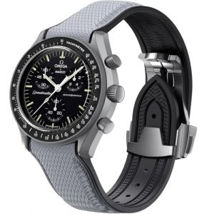 REBANDACE Bracelet de rechange pour montre Omega x Swatch MoonSwatch de 20 mm, avec boucle pliable compatible avec Omega X, Swatch Moonswatch Speedmaster, bracelet de rechange incurv&eacute; sans espace pour (SANBUTC, neuf)
