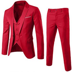 Costume formel 3 pi&egrave;ces pour homme, blazer &agrave; boutons, coupe ajust&eacute;e, solide, business, smoking moderne, blazer de mariage, Bordeaux (01), L (XIAOSIL, neuf)