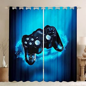 Xisnuient Rideaux pour Jeux vid&eacute;o,Rideau Opaque 2 Pi&egrave;ces Lumi&egrave;re Bleu Violet Gamer Manette de Jeu Isolation Thermique, pour gar&ccedil;ons et Ados Rideaux avec &oelig;illets Gaming Rideaux (Bleu Noir,75 * 166 cm) (Sticker Superb, neuf)