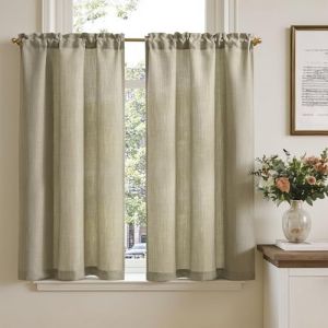 TOPICK Rideau Cuisine Petit Rideaux Court Brise Bise, Taupe 65L x 115H(cm) 2 Panneaux &agrave; Passe Tringle, pour Fen&ecirc;tre Placard Meuble Bas Chambre Cache sous Evier，en Effet L&eacute;gers Style Moderne (Audrey Home Fashion, neuf)