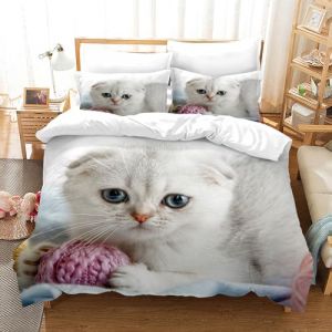PORJDN Housse de Couette Chat,avec Housse de Couette et taie d'oreiller 65x65cm.Kitty Housse de Couette 3D Animal de Compagnie Ensemble Housse de Couette Chat. (Chats-2, 220x240cm) (CR-EU-STORE, neuf)