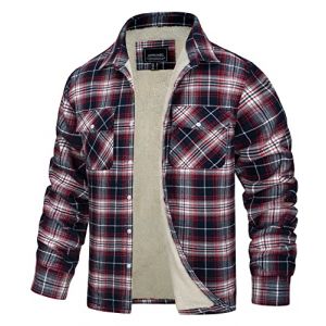 TACVASEN Veste de D&eacute;tente pour Homme Coton Blouse de Travail Chemise de B&ucirc;cheron Hiver Blousons &agrave; Bouton Chemise en Plaid Polaire,Rouge Blanc (TACVASEN-EU, neuf)