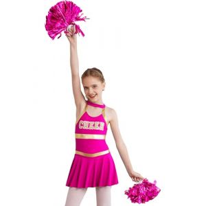 inhzoy Enfant Fille Costume Pom-Pom Girl Robe Plisée Danse Cheerleading Gymnastique Dos Nu avec Pompoms Déguisement Pompom Girl Halloween Carnaval Fete 5-16 Ans Rose 5-6 Ans (inhzoy eu, neuf)