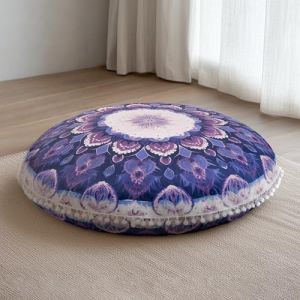 DAWNYIELD Coussin de M&eacute;ditation Ronds, Coussin de Sol Ergonomique avec Housse Amovible et Lavable, 80 cm Grand Coussin de Yoga pour Adultes avec Accents Pompons, Usage Int&eacute;rieur/Ext&eacute;rieur,Violet (DAWNYIELD, neuf)
