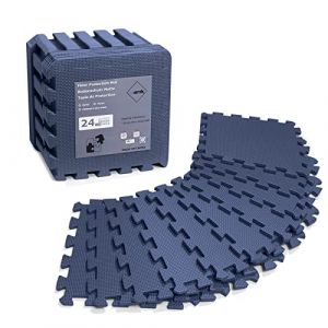 Wemk Tapis de Protection de Sol Fitness, 24 Pièces Tapis Puzzle de Fitness Antidérapant 30x30cm, Dalles en Mousse EVA pour Gym, Gymnastique, Entraînement, Yoga, Bleu (WMM Boutique, neuf)