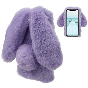 Coque pour iPhone XR Lapin Peluche Fourrure Violet Mignon Kawaii 3D Lapin Oreille &Eacute;tui de Protection Hiver Chaud Souple Poilu Motif Doux Silicone TPU Gel Bumper Anti-Choc Incassable Housse (LCHDA-EU, neuf)