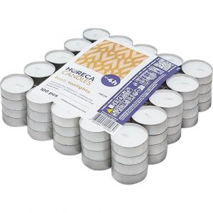 Horeca Candles - Bougie Chauffe Plat Longue Dur&eacute;e 4 Heures - Blanc - Lot de 100 Bougies Blanches non Parfum&eacute;es - Pour D&eacute;coration, Mariage, Parities (Provantis EU, neuf)