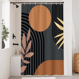 Uiiooazy Rideau Douche Orange, Rideau de Douche Abstrait Géométrique Lignes Noir Rayé Rideaux de Baignoire Anti Moisissure Imperméable Tissu Polyester Rideaux Salle de Bain avec 8 Crochets 120x180cm (dongguibinjingpinxiaodianpu, neuf)