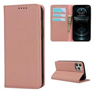 Cavor Coque Compatible avec iPhone 12/12 Pro Etui,Flip Cuir v&eacute;ritable Portefeuille &Eacute;tui en Cuir,[avec Cordon][4 Fentes][Magn&eacute;tique],Housse Protection Etui - Rose (Copmob, neuf)