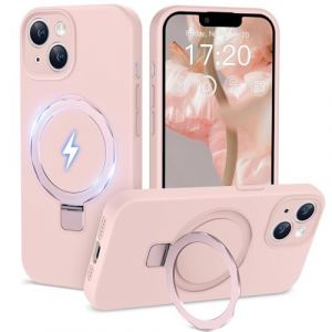 HuwaiH Coque Silicone Liquide pour iPhone 13 avec Support d'anneau magn&eacute;tique, Protection Cam&eacute;ra Renforc&eacute;e, pour Une Prise en Main Confortable, R&eacute;sistance aux Chocs, Rose Girly (Zhimingeu, neuf)