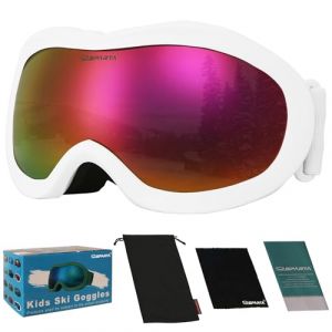 OUTDOORSPARTA Lunettes de ski pour enfants - casque pour garçon et fille lunettes de ski compatibles avec une protection UV à 100% (12. Cadre Blanc, Verre Plein Miroir Rose) (OutdoorSparta, neuf)