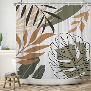 Bovlleetd 180x180cm Rideau de Douche végétal Abstrait Rideau de Bain bohème Lavable Rideau de Salle de Bain botanique Tropical Rideau de Douche d'art du Milieu du siècle Rideau de Bain étanche (Bettershangmaoyouxiangongsi, neuf)