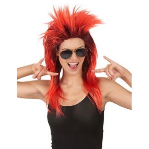 DEGUISE TOI - Perruque chanteuse de rock rouge et noire femme - Perruque - Taille Unique - Rouge - Accessoires pour déguisement - Synthétique 100% Polyester 100% Polyester - - Carnaval (DeguiseToi_Officiel, neuf)