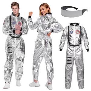Déguisement Astronaute Enfant Adulte, Costume Astronaute Garçon Homme Fille Space Combinaison de Pilote Cosmonaute Espace Casque Lunettes Cosplay Halloween Carnival (Adulte, M) (HarnyLoom, neuf)
