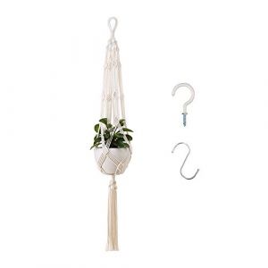 Emsmil 105cm Blanc Cr&egrave;me Macram&eacute; Plante Suspension Corde Pot de Fleurs Suspendu Exterieur Interieur Solide Corde de Coton Pots Support pour Fleur D&eacute;coration Mural Balcon Jardin Style Boh&ecirc;me (XinyiTeto, neuf)