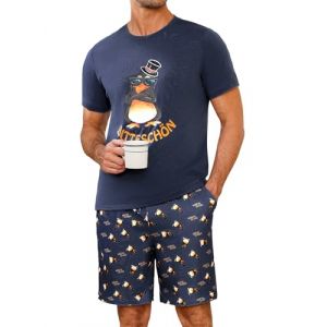 Demegimi Pyjama Homme Été Coton Humour Ensemble de Pyjama Homme Court Manches Courtes Vêtements de Nuit Rigolo Deux Pièces Légers Loungewear (FUZHOUXUANHE-EU, neuf)