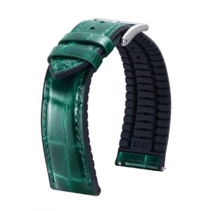 BINLUN Bracelet Montre en Cuir Motif Alligator et Silicone Hybrid Remplacement Bracelets de Montre &agrave; D&eacute;gagement Rapide pour Homme Femme(20mm,Vert Boucle Argent) (MJXEU, neuf)