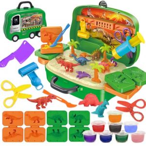 VBACALA Accessoires en p&acirc;te &agrave; Modeler, Set de p&acirc;te a Modeler Jouets Dinosaures dans Une Valise avec des Roues, P&acirc;te &agrave; Modeler pour Enfants &agrave; partir de 3 Ans, Outils en p&acirc;te &agrave; Modeler Set (VBACALA TOYS, neuf)