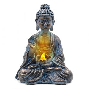 Tuzsocr Statues solaires de jardin Bouddha - Figurine de Bouddha en méditation - Décoration avec lumières LED lotus, statue de Bouddha zen pour l'extérieur, en résine, assis - Lampes solaires (ZRY., neuf)