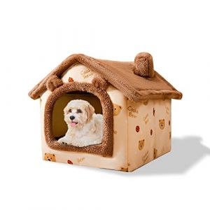 Galat&eacute;e Lit De Grotte pour Chat, Lit De Chien Lavable, Igloo De Chat en Peluche Chaud Et Confortable, Maison De Chat Pliable Et Confortable, Lit De Chien avec Fond Antid&eacute;rapant(L, Ours Brun) (HEALTH CHAN LTD, neuf)