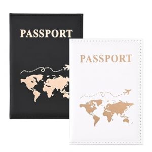 Protege Passeport, Lot de 2 Porte Passeports, Pochettes pour Passeports, Organisateur de Passeports, Pochette pour Passeport en Cuir PU, pour Passeport, Carte de Billetterie, Blanc, Noir (LNS-EU, neuf)