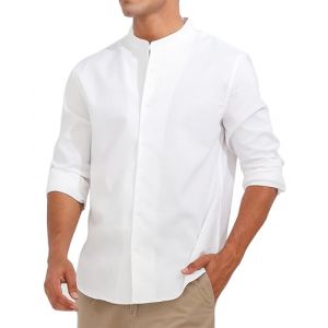 Fanient Chemise en Lin pour Homme Chemise à Manches Longues et col Montant Chemise de Loisirs Décontractée Chemise d'été Montante M (Evensu, neuf)