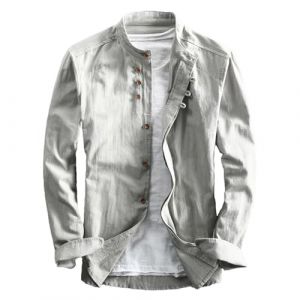 Veste Homme Ete Legere Chic Lin BoutonnéE -Chemise Homme Col Mao Manches Longues Surchemise DéContracté Haut Confortable Grande Taille Cardigan (QIxiangYes, neuf)