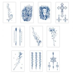 10 feuilles Tatouage Ephemere Autocollants, Croix Lion Texte Tatouage Temporaire Autocollant, Autocollants de Tatouage semi-permanents à Base de Plantes Imperméables et résistants à la sueur, (Surakey, neuf)