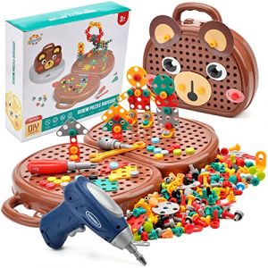 xinrongda Kit de Mosaique Enfant Puzzle 3D, 203pcs Jouet de Montessori Jeu de Construction &Eacute;ducatif avec Perceuse &Eacute;lectronique, Educatif pour Bricolage Jouet Jeu Fille Garcon 3 4 5 6 Ans (Ours) (lianzhong-eu, neuf)