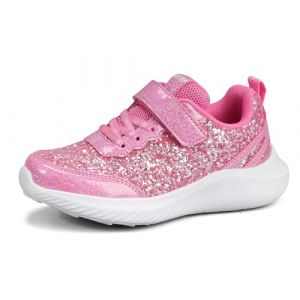 LUCKY STEP Baskets &agrave; pour Enfants Mode &Eacute;tincelantes Princesse Tennis Brillants Chaussures de Sport &agrave; Sequins pour Enfants/Gar&ccedil;ons/Filles (Rose Chaud, 1US-32EU-13UK) (KIP WOK, neuf)