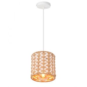 LIGKIN Suspension Luminaire Rotin Vintage Lustre Boho Abat-jour E27 Lampe Suspendue Rétro Corde Bicolore Design pour Chambre Salon Cuisine (LigKin Light, neuf)