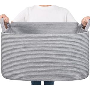 TIMEYARD Panier à linge, panier de rangement pliable, panier à linge carré, panier à linge tressé, panier à linge pour chambre d'enfant, panier de rangement pour jouets, 65 l, gris (TIMEYARD, neuf)