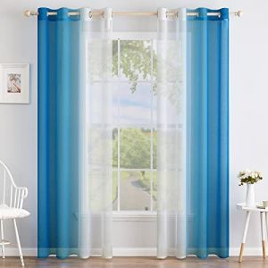MIULEE Rideau Voilage Lot de 2 Rideaux Dégradé à Oeillet Voilages Intérieur Fenêtre en Polyester Couleur Changée Voile Transparent Décor pour Salon Chambre Bureau Blanc avec Bleu foncé 140 * 245cm (MIULEE HOME, neuf)