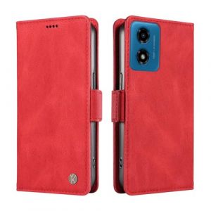 ILING Coque pour Motorola Moto E14/Moto G24/Moto G24 Power/Moto G04/Moto G04S, Premium PU &Eacute;tui Portefeuille en Cuir, avec RFID Blocage/Fentes pour Cartes, Tr&egrave;s Mince Antichoc Flip Case Housse, Rouge (Wanten, neuf)