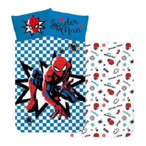 BrandMac Parure de lit Spiderman pour lit d'enfant - Housse de couette 100 x 135 cm + taie d'oreiller 40 x 60 cm - 100 % coton - Motif super-h&eacute;ros Spiderman Marvel - Pour gar&ccedil;ons et filles (LesAccessoires, neuf)