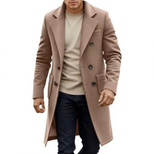 Modeewel Manteau en laine pour homme - Manteau de transition - Trench - Couleur unie - Manteau d'automne - Manteau d'affaires - Longue veste d'hiver pour homme - Manteau d'hiver long et &eacute;l&eacute;gant, Caf&eacute; (ZWPaom, neuf)