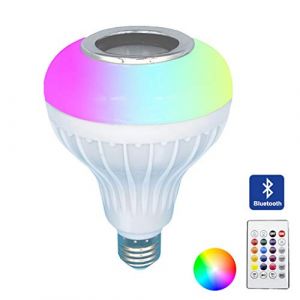 Ampoule LED avec haut-parleur Bluetooth intégré, Ampoules Colorées E27 12W RGB lampe de changement audio stéréo sans fil avec télécommande [Classe énergétique A+] (Acme Co,., neuf)