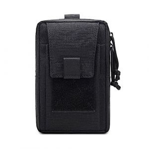 Huntvp Sac de Ceinture Tactique Militaire Molle Sacoche de T&eacute;l&eacute;phone Mini Annexe de Multifonction Homme Femme pour Voyage Randonn&eacute;e Camping Trekking Sport Excursion（Noir-m） (Tomibag-fr, neuf)
