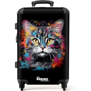 NoBoringSuitcases.com Valises, Valise Soute, Grande Valise, Serrure TSA, Valise Soute 23kg, Valise Rigide, Valise Soute Avion, Valise Taille M, Valise Grande Taille (67cm - 72L), (Chat - Gris) (NoBoringSuitcases, neuf)