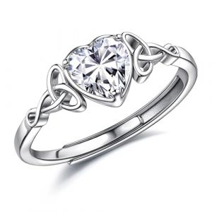 JeweBella Bague Argent 925 Femme Reglable Bague Pierre de Naissance Coeur Brillant Alliance Femme Bague de Fiancailles Bague Promesse Mariage Bague Pouce Bague Femme Argent Bijoux avec Boîte Cadeau (MOY-UK, neuf)