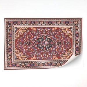Tapis autocollant avec structure textile véritable pour maison de poupée - échelle 1:12 (tapis oriental rouge 1) (Byrg Miniatures, neuf)