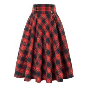seiveini Jupe Carreaux Femme Longue Trapèze Plissée Maxi Jupes Ecossaise Taille Haute Vintage Automne Hiver C Vin Rouge XL (BgandDesign, neuf)