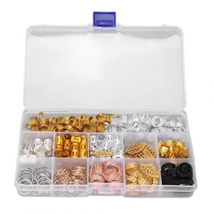 LUCKDANO Perles de Tube de Cheveux, Clips D'anneaux de Cheveux en M&eacute;tal pour Tresser la Coiffure, avec Boucles Ouvertes pour Bracelets de Dreadlocks de Barbe (Ladrim, neuf)