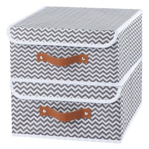 OUTBROS Set de 2 Boîtes de Rangement, 32 x 32 x 16cm Panier avec Couvercle, Bac en Tissu Pliable, Cube Pour Vêtements, W - Stripe (OUTBROS-FR, neuf)