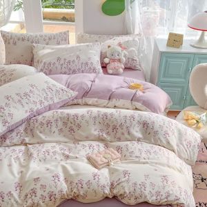 Nyescasa Housse de Couette 240x260 Blanc Violet Fleurie Floral Réversible Parure de lit Adulte 2 Personnes en Microfibre Fleurs Violet Housse Couette avec Fermeture Éclair et 2 Taies d'oreiller 65x65 (Qtienda, neuf)