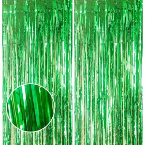 Lot de 2 rideaux à franges en feuille d'aluminium à paillettes pour anniversaire, école, remise de diplôme, enterrement de vie de jeune fille, 1 x 2,5 m, vert pailleté (GAOSHUONUO STORE, neuf)