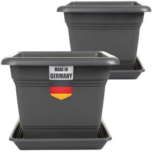 Lot de 2 grands pots de fleurs extérieurs 40 x 40 cm avec soucoupe - En plastique résistant au gel - Fabriqué en Allemagne - Grand pot de fleurs extérieur avec protection UV - Réservoir d'eau - (2friends GmbH, neuf)