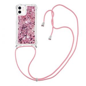 MRSTER Lanyard Housse pour iPhone 12 Coque, Bling Liquide Paillette Silicone Antichoc Kawaii Etui Housse avec Cordage Lanyard Case pour iPhone 12 / iPhone 12 Pro 6.1”. LP Love Rose (MRSTER, neuf)
